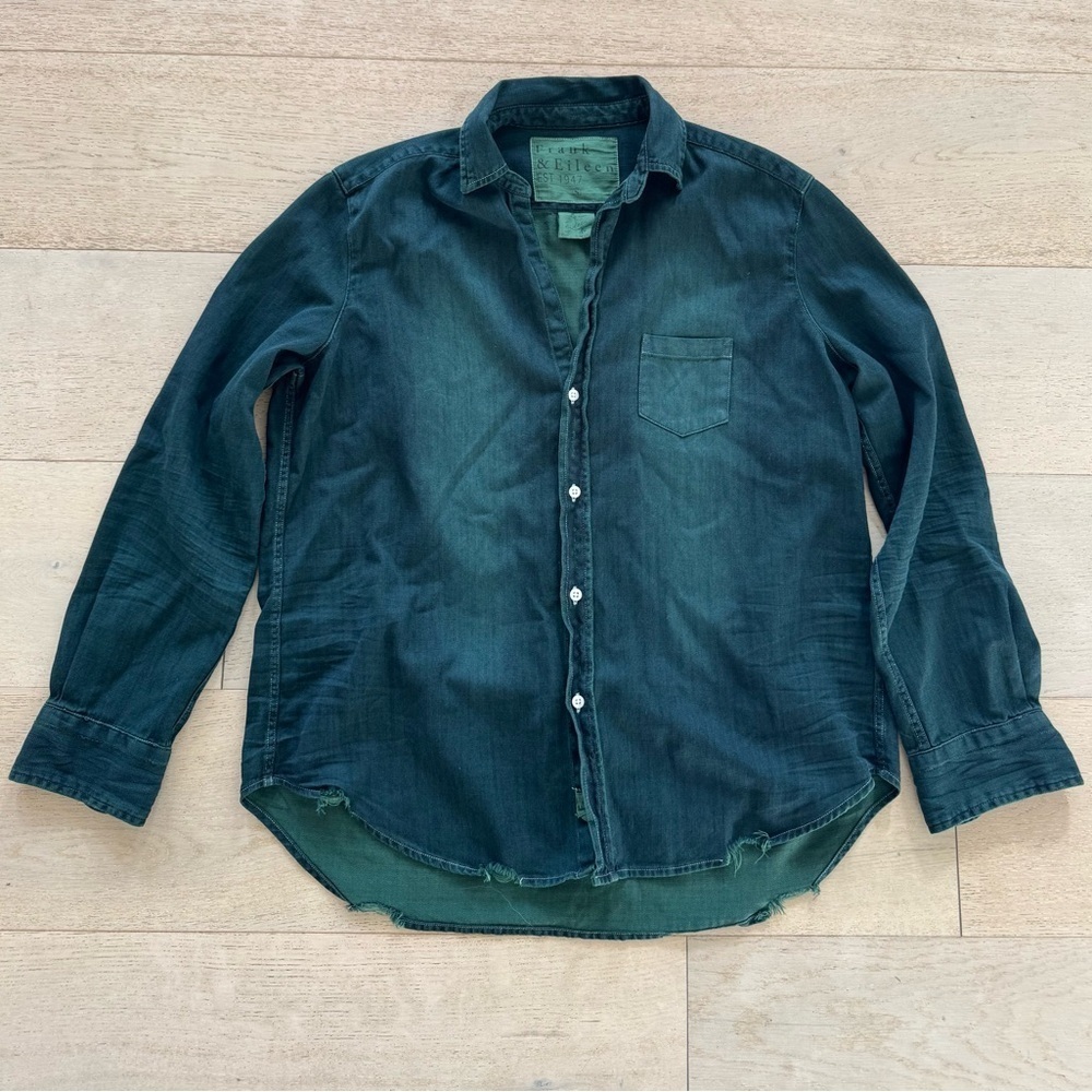 Frank Eileen “Eileen” Relaxed Button-Up Shirt S famous denim Indigo Green RARE - Picture 4 of 10